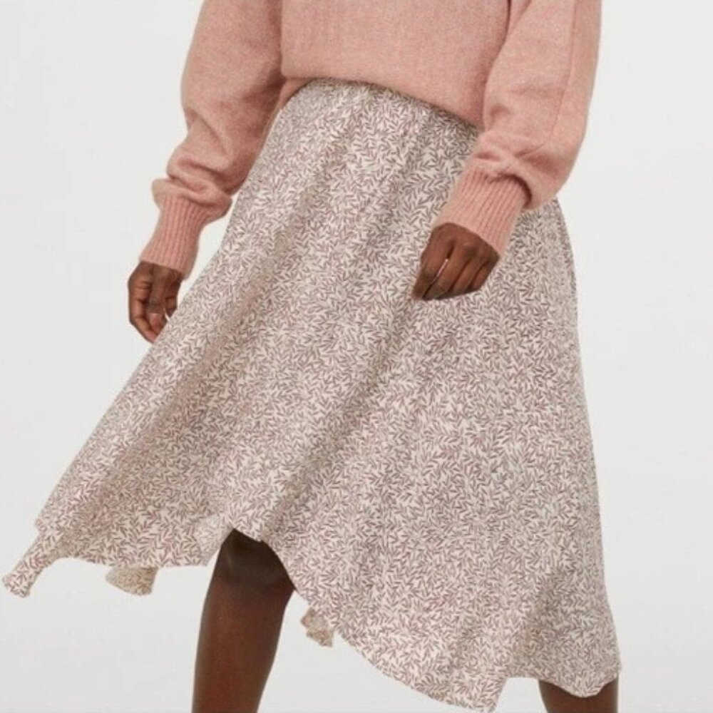H&M x William Morris & Co. Cream and red patterned leaves skirt size US 4